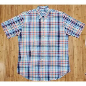 Peter Millar Shirt Mens Sz Large Multicolor Button Up Plaid Tartan Short Sleeves